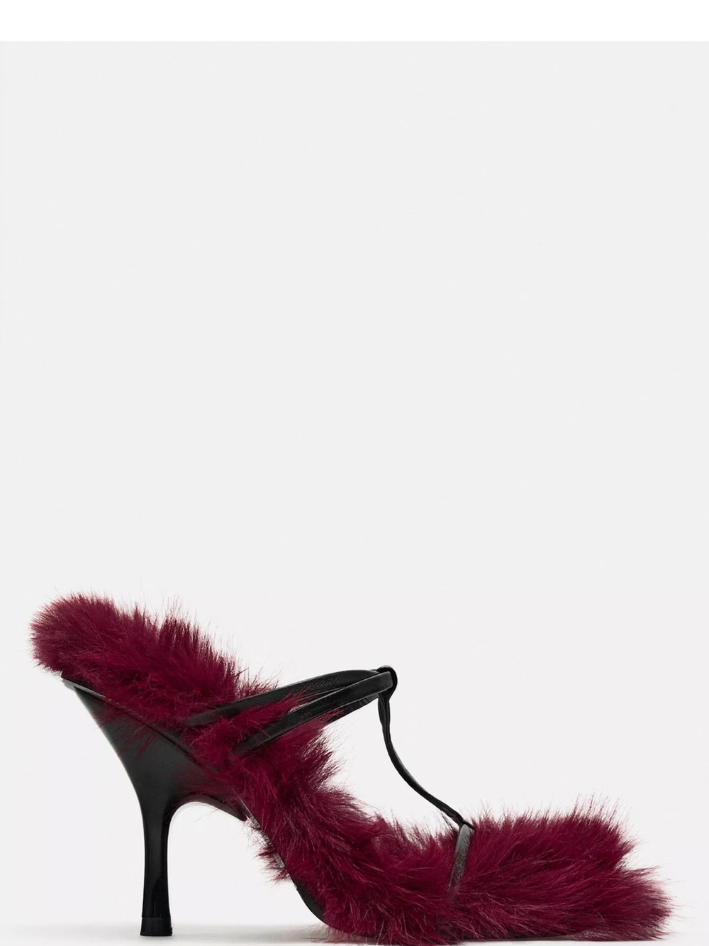 Rare Zara Burgundy Faux Fur Heeled Strappy Sandals Size 7.5 EU 38 Editorial